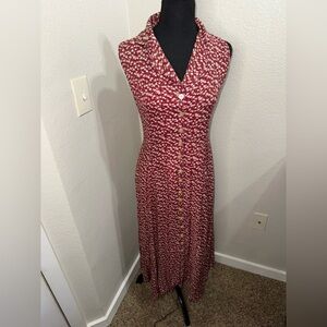 Vintage 90s Red Floral Cottagecore Maxi Dress with Cut Outs- Size Medium